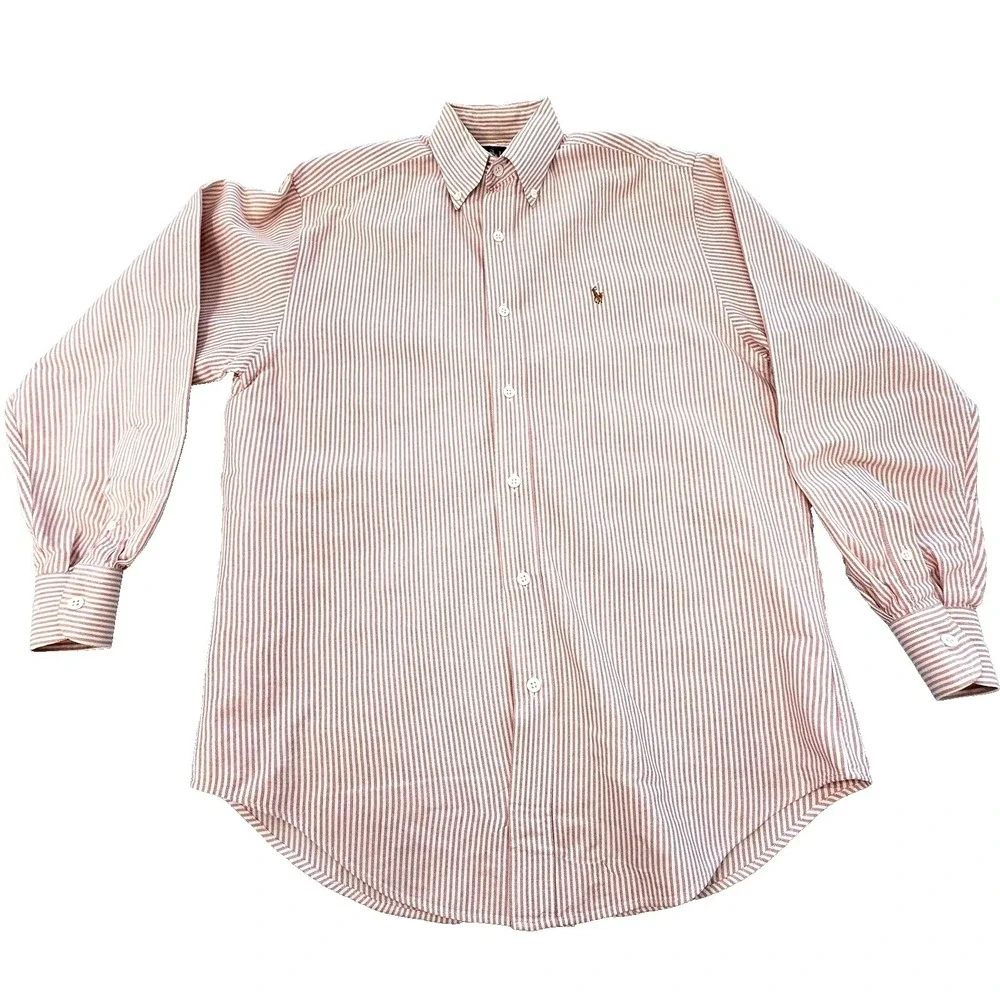 Ralph Lauren‎ Shirt Boys 6 Mauve White Stripe Button Down Oxford Long Sleeve